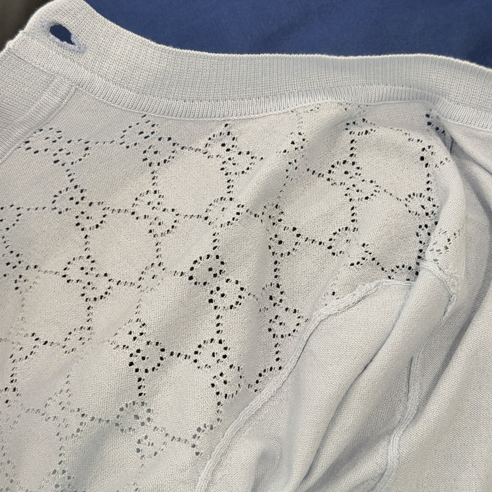 Gucci Womens M Silk Cotton Pointelle Cardigan Light Blue Gold Logo Buttons Italy - Picture 7 of 10